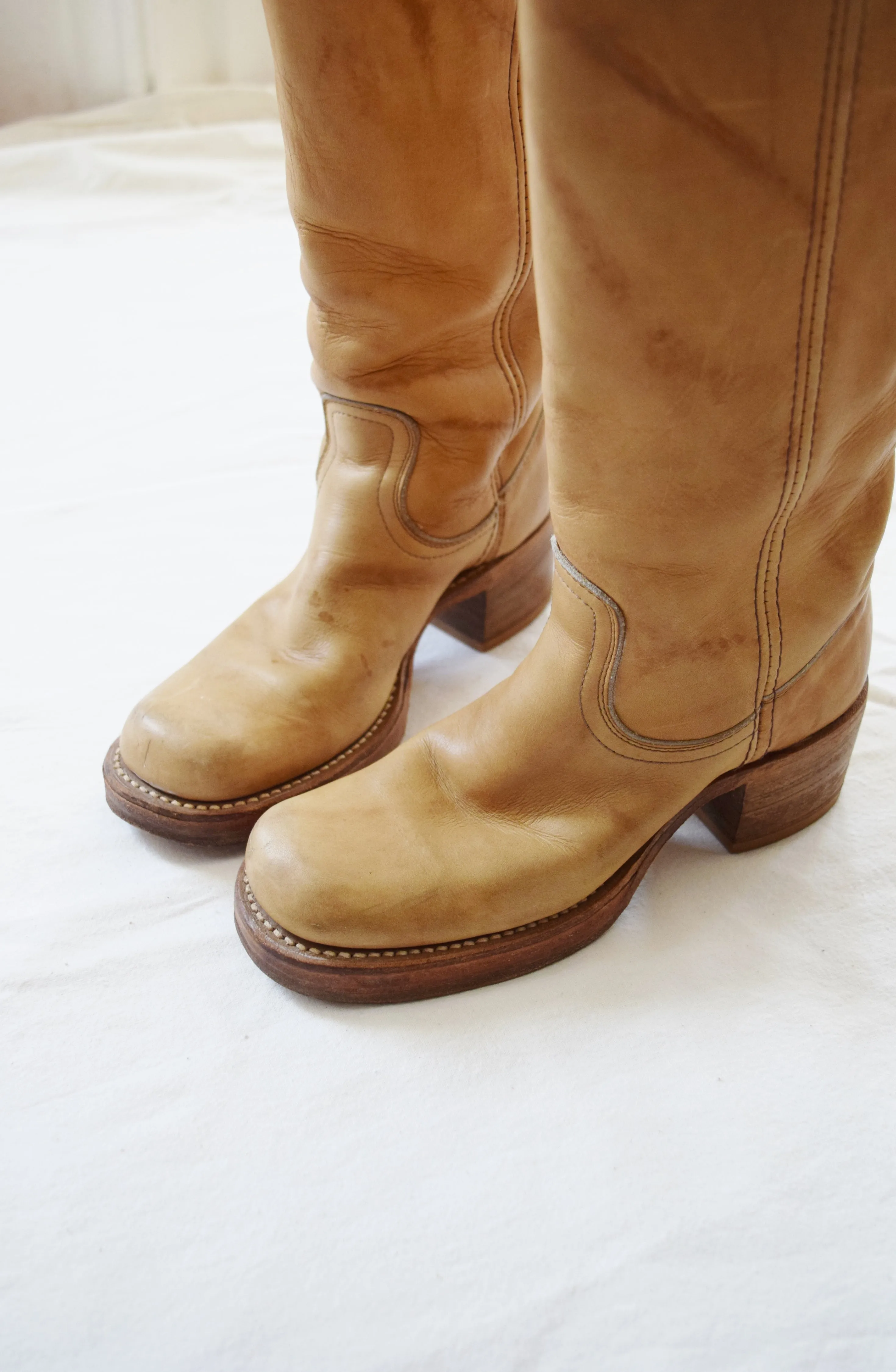 1970s Frye Campus Boots | Vintage Frye Boots | Banana Tan Frye Boots | Women's US Size 5