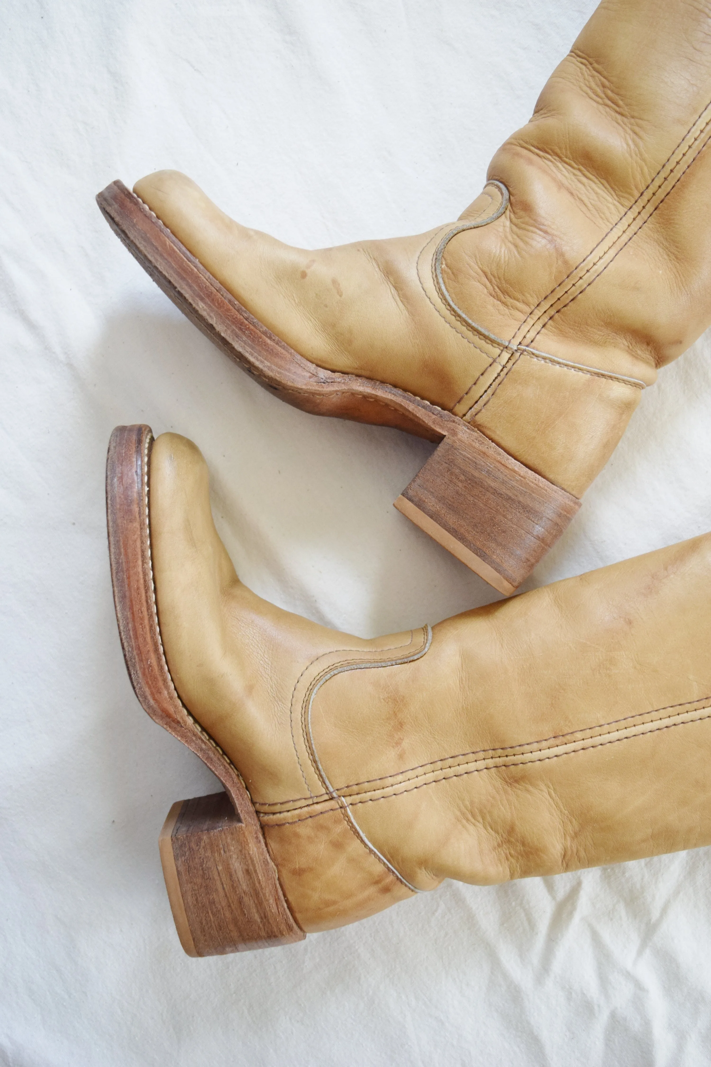 1970s Frye Campus Boots | Vintage Frye Boots | Banana Tan Frye Boots | Women's US Size 5