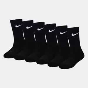 6 Pack Black Crew Socks, Ages 5-7