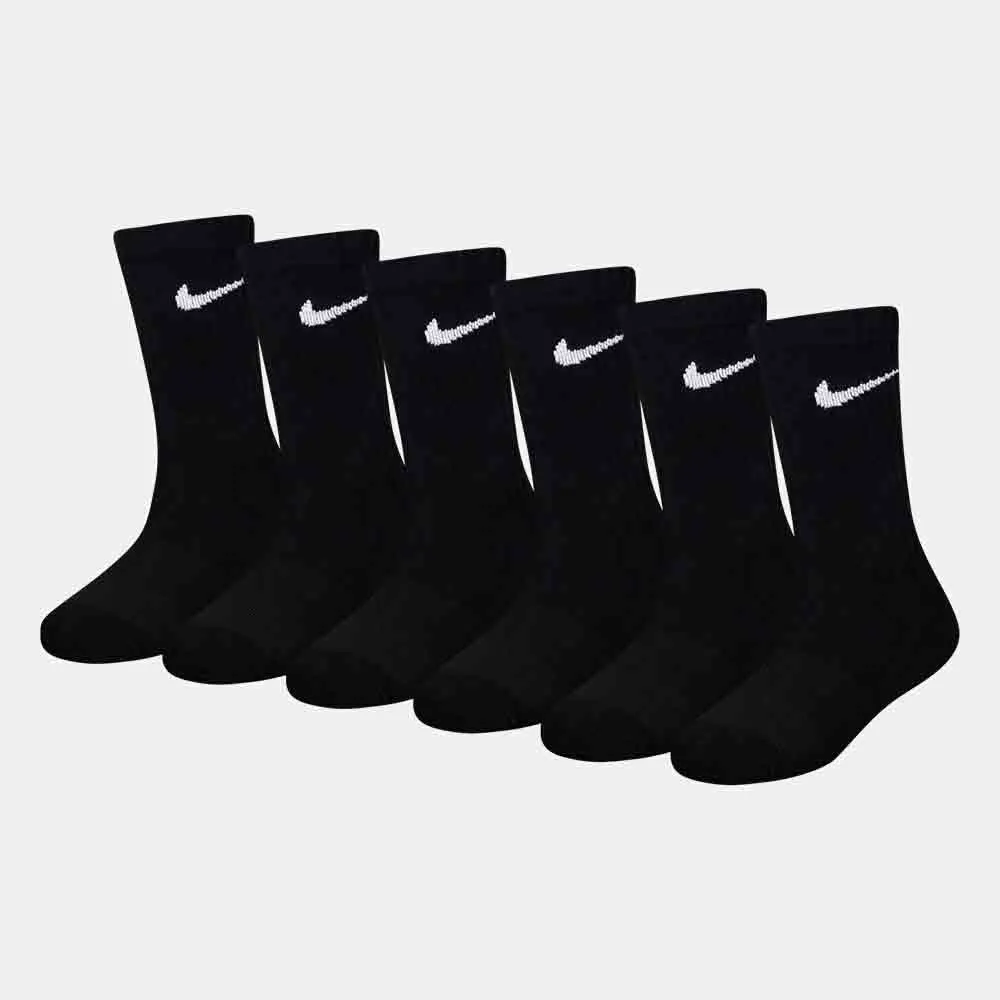 6 Pack Black Crew Socks, Ages 5-7