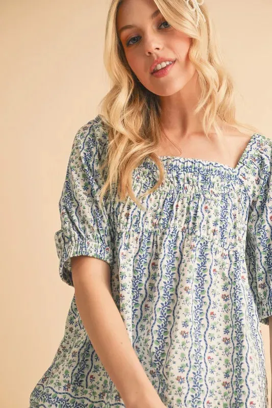 Aemi Co Floral Short Sleeve Babydoll Top