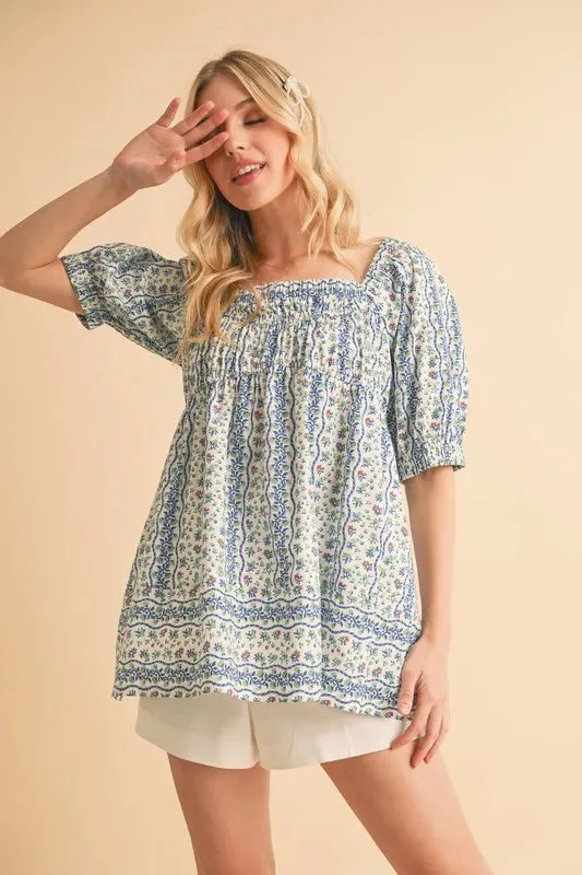 Aemi Co Floral Short Sleeve Babydoll Top