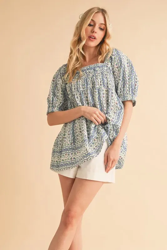 Aemi Co Floral Short Sleeve Babydoll Top