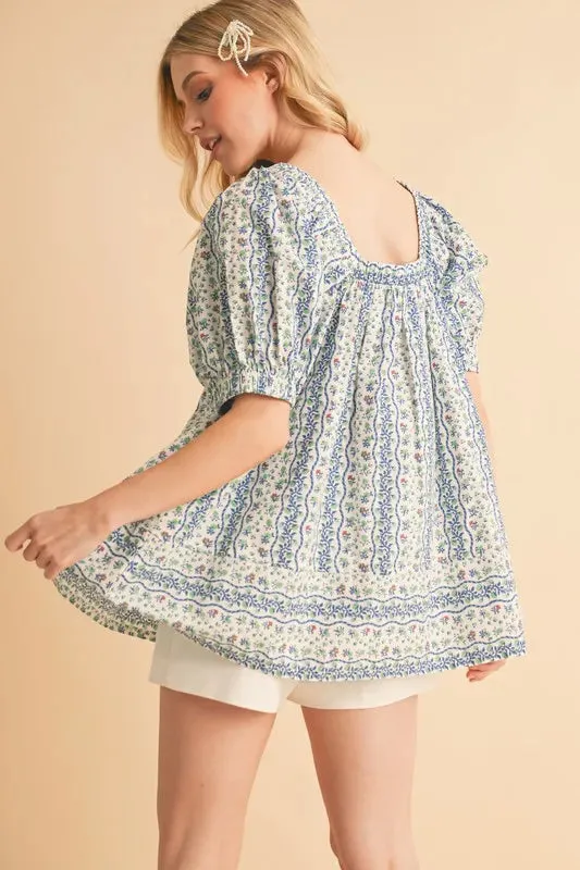 Aemi Co Floral Short Sleeve Babydoll Top