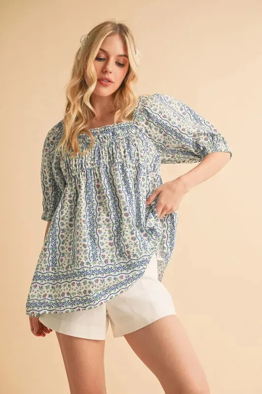 Aemi Co Floral Short Sleeve Babydoll Top