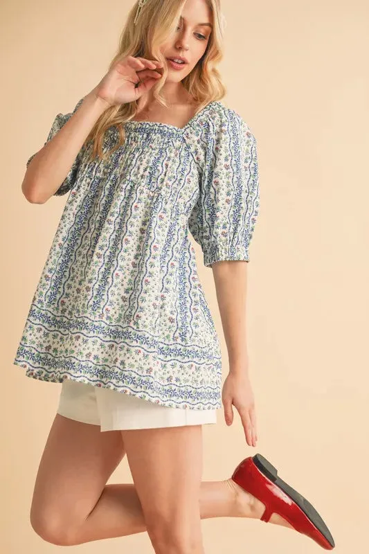Aemi Co Floral Short Sleeve Babydoll Top