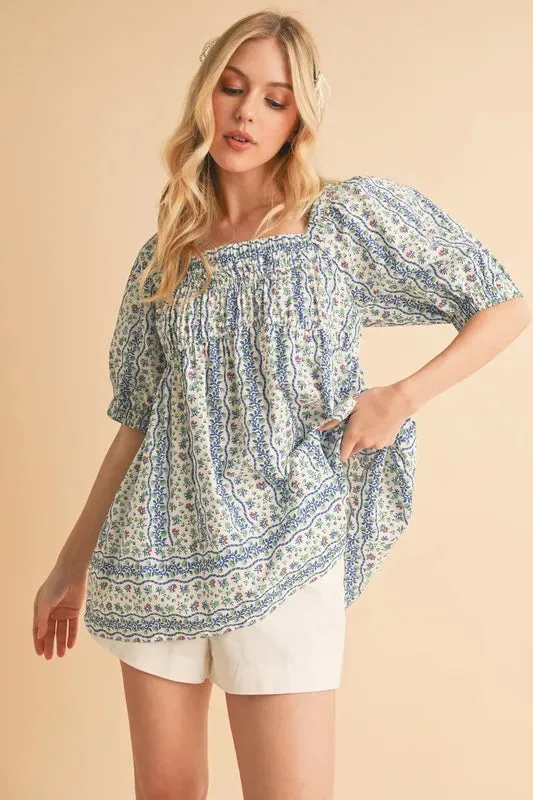 Aemi Co Floral Short Sleeve Babydoll Top