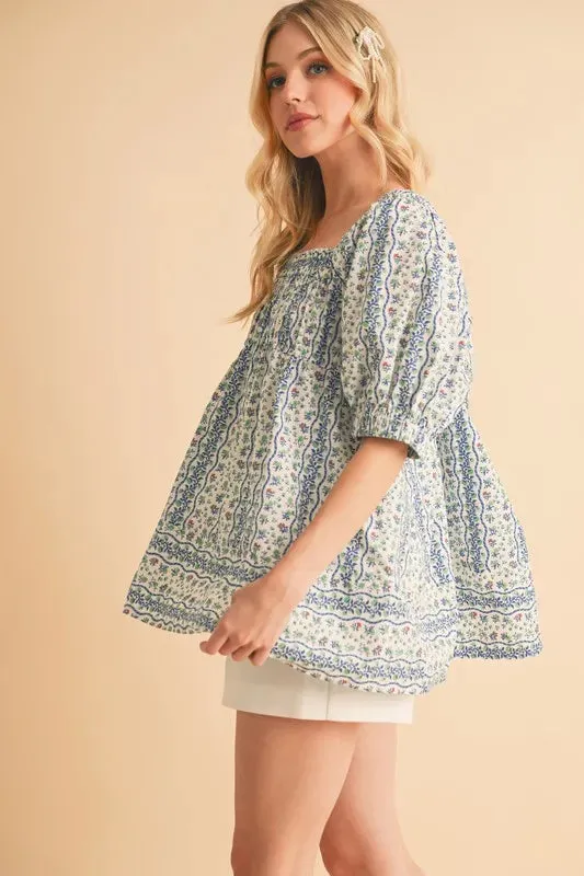 Aemi Co Floral Short Sleeve Babydoll Top