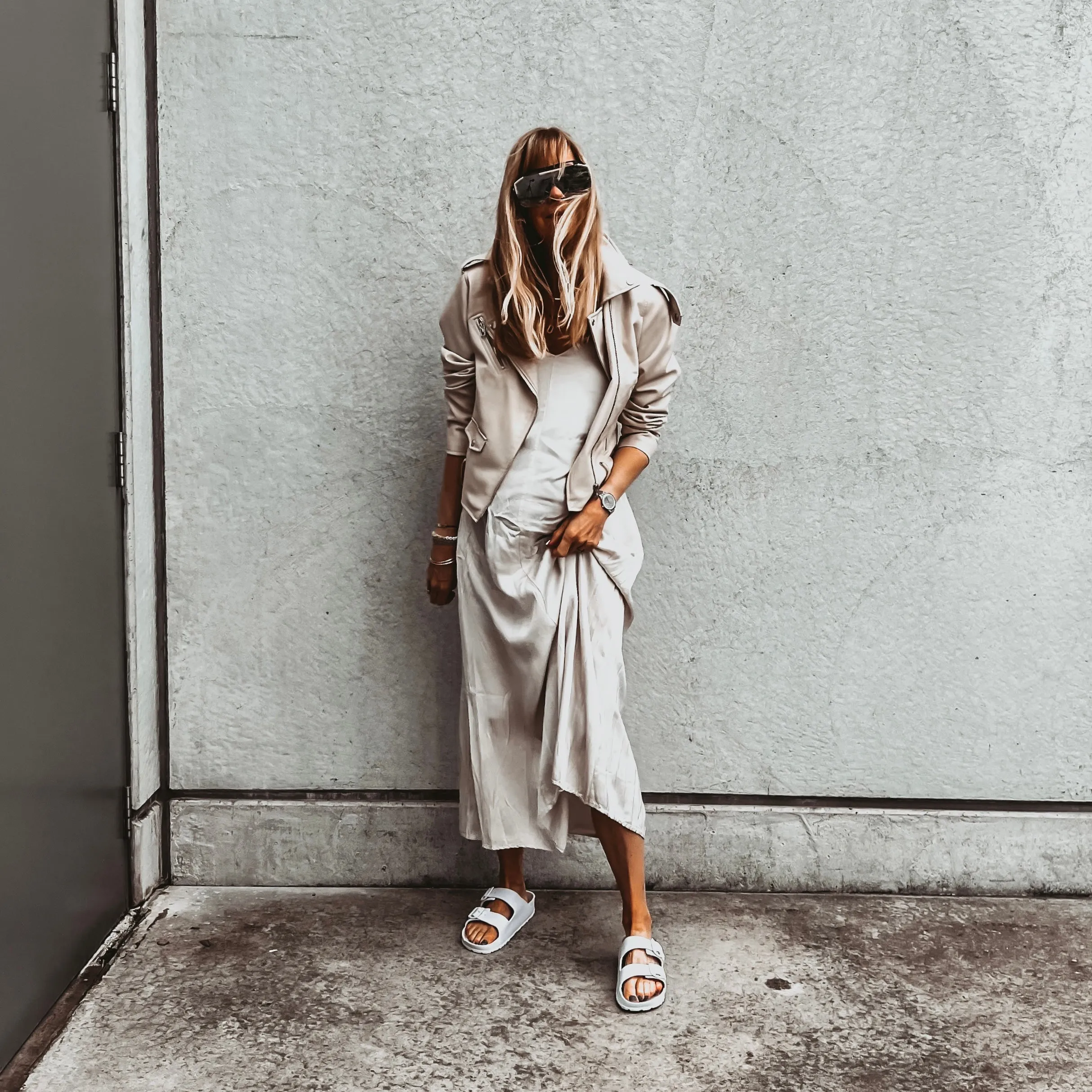 Athena strappy satin VINTAGE WHITE dress