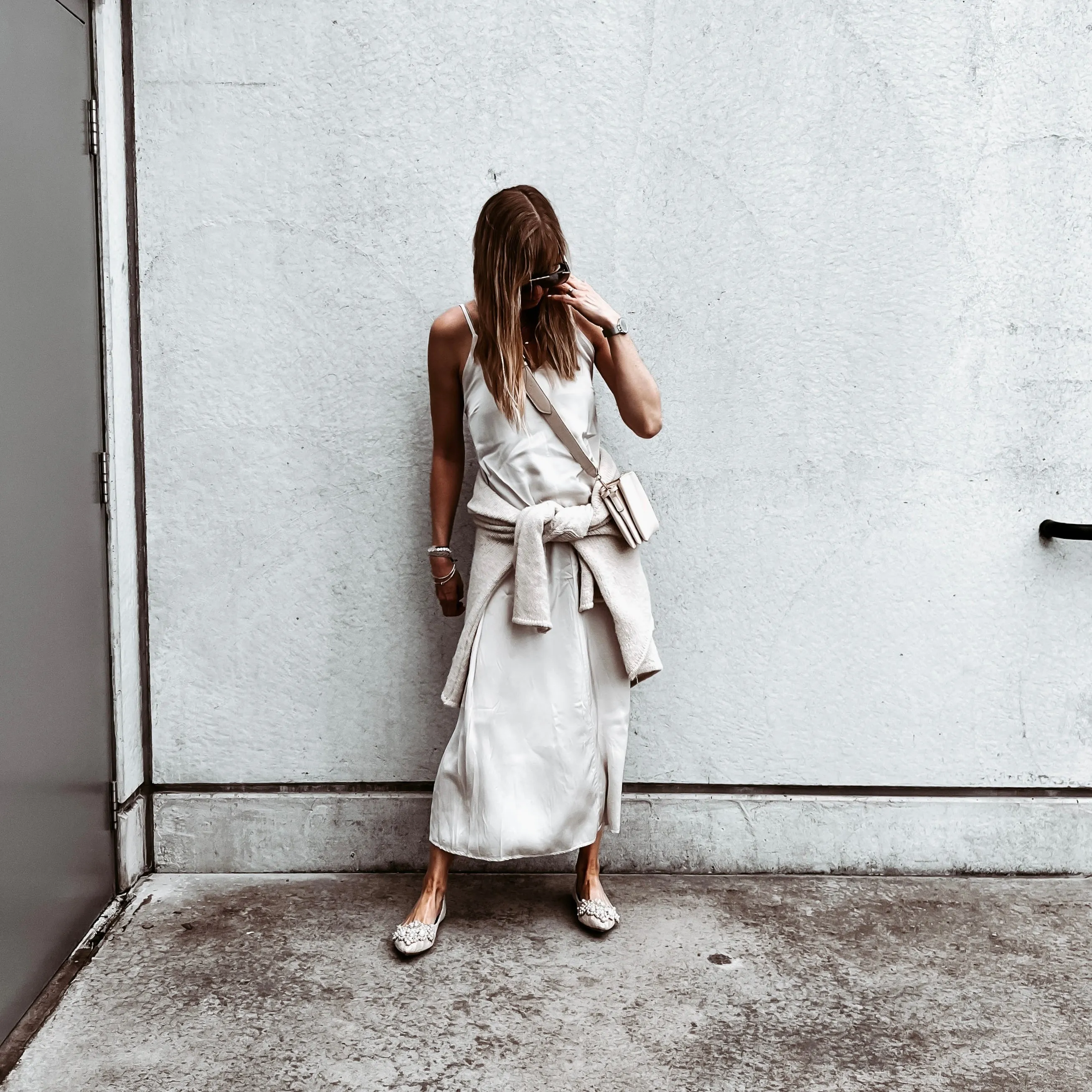 Athena strappy satin VINTAGE WHITE dress