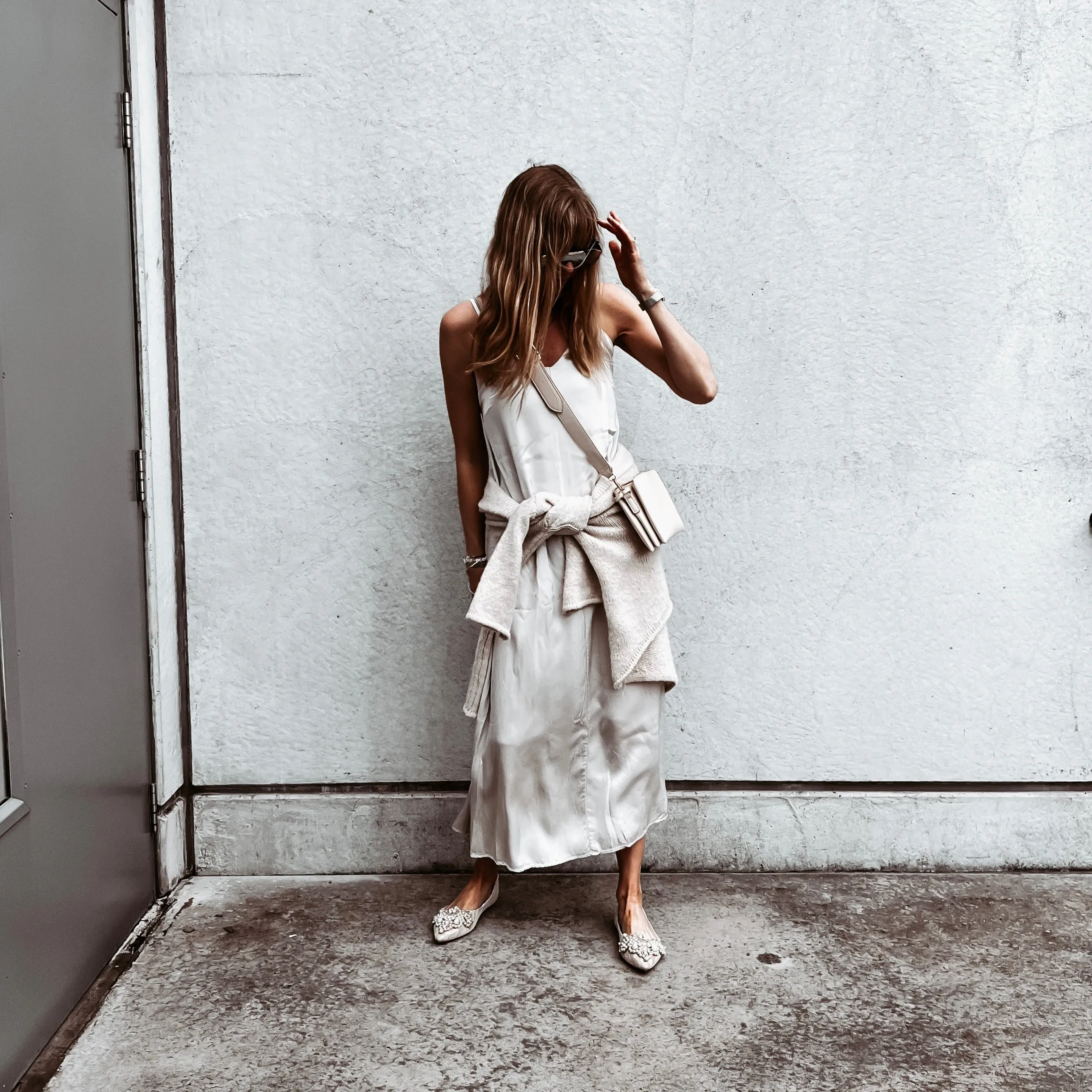 Athena strappy satin VINTAGE WHITE dress