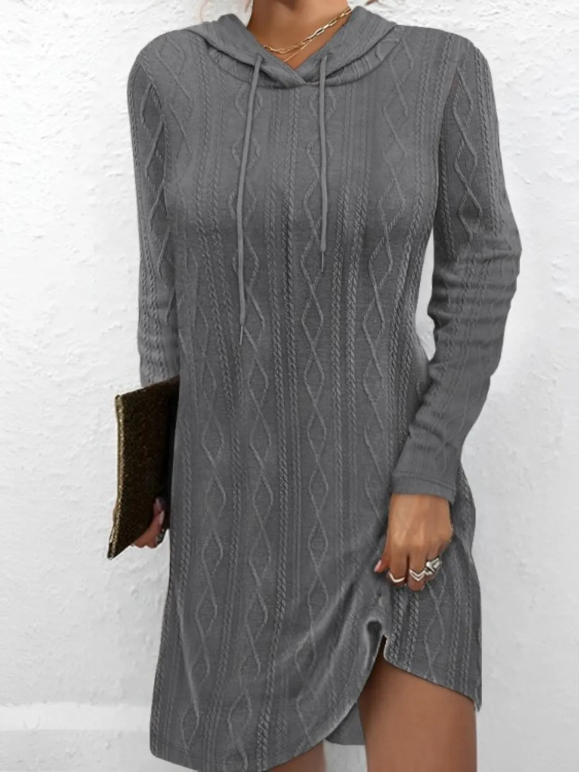 Autumn Drawstring Hooded Sweater Dress