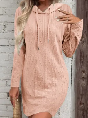 Autumn Drawstring Hooded Sweater Dress