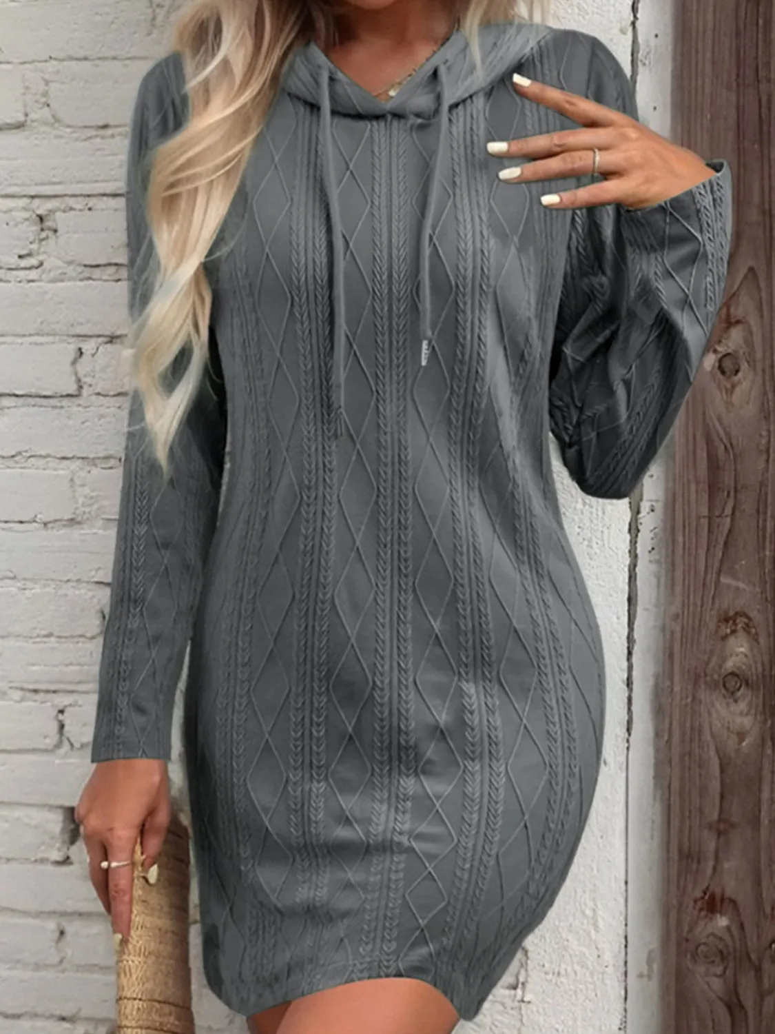 Autumn Drawstring Hooded Sweater Dress