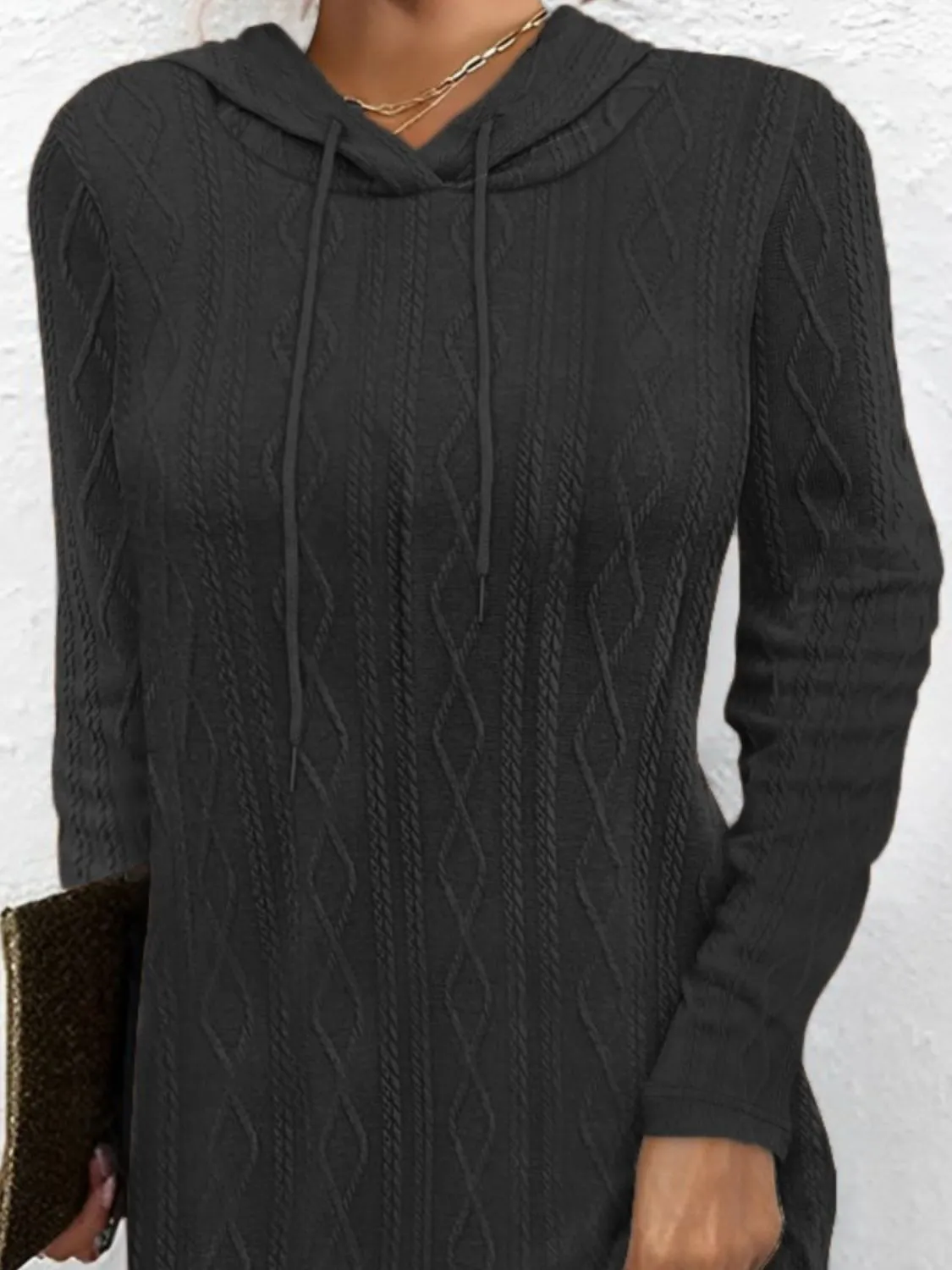 Autumn Drawstring Hooded Sweater Dress