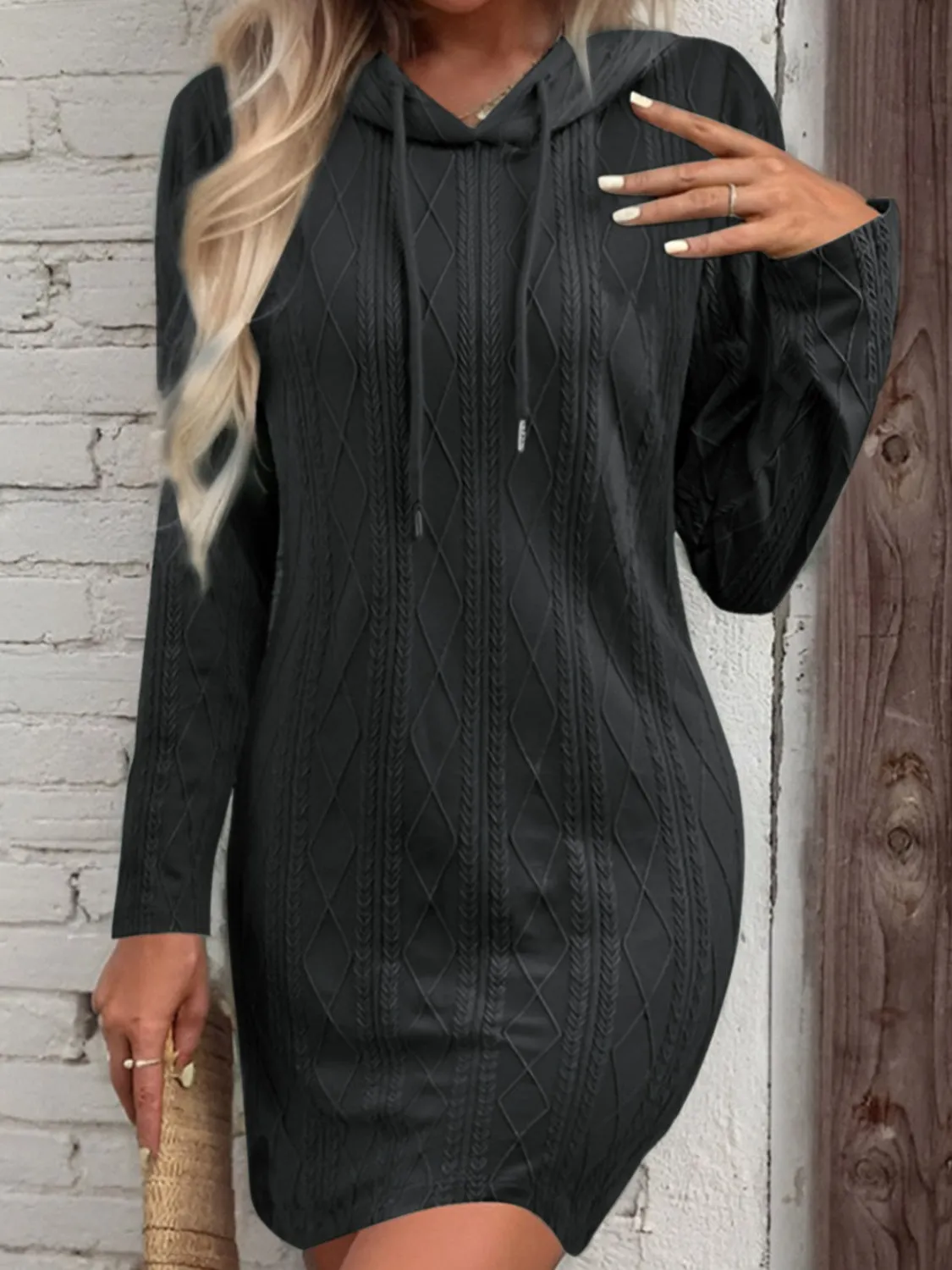 Autumn Drawstring Hooded Sweater Dress