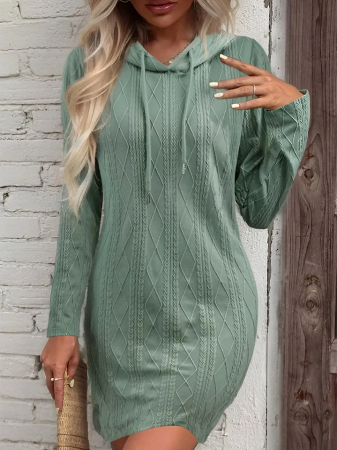 Autumn Drawstring Hooded Sweater Dress