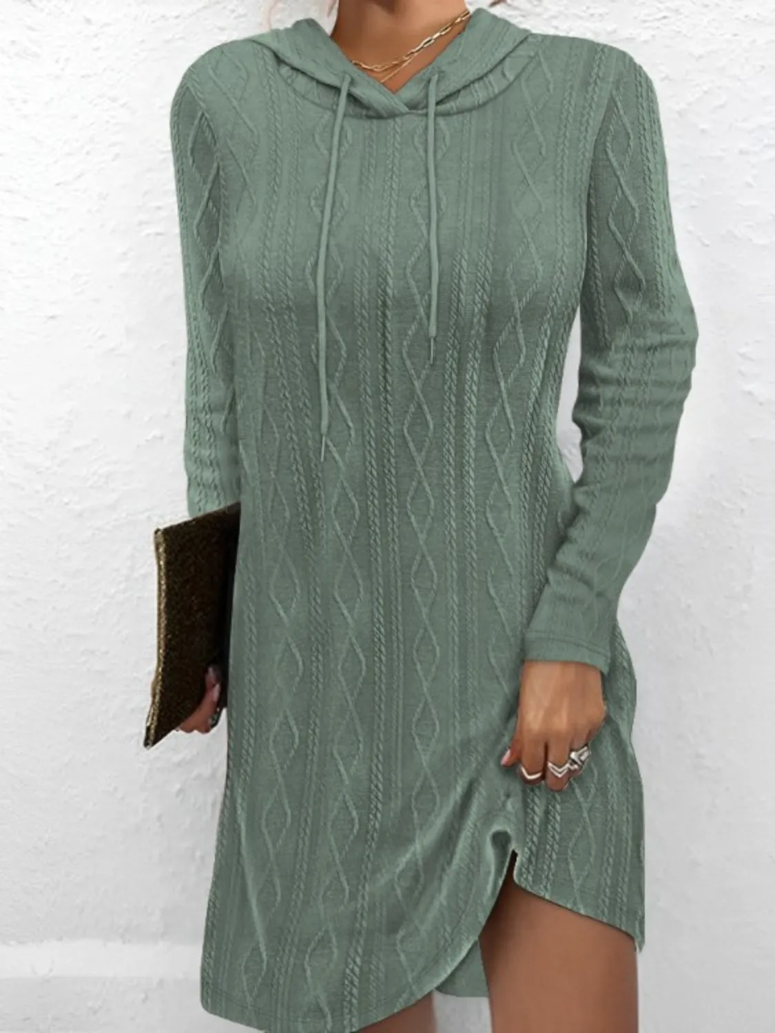 Autumn Drawstring Hooded Sweater Dress