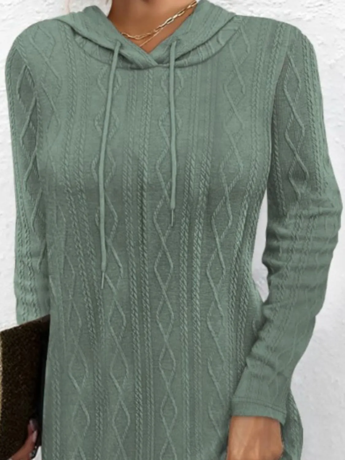 Autumn Drawstring Hooded Sweater Dress