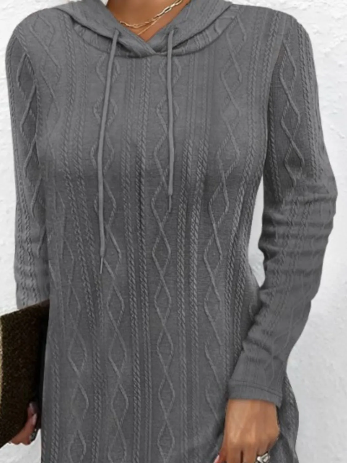 Autumn Drawstring Hooded Sweater Dress