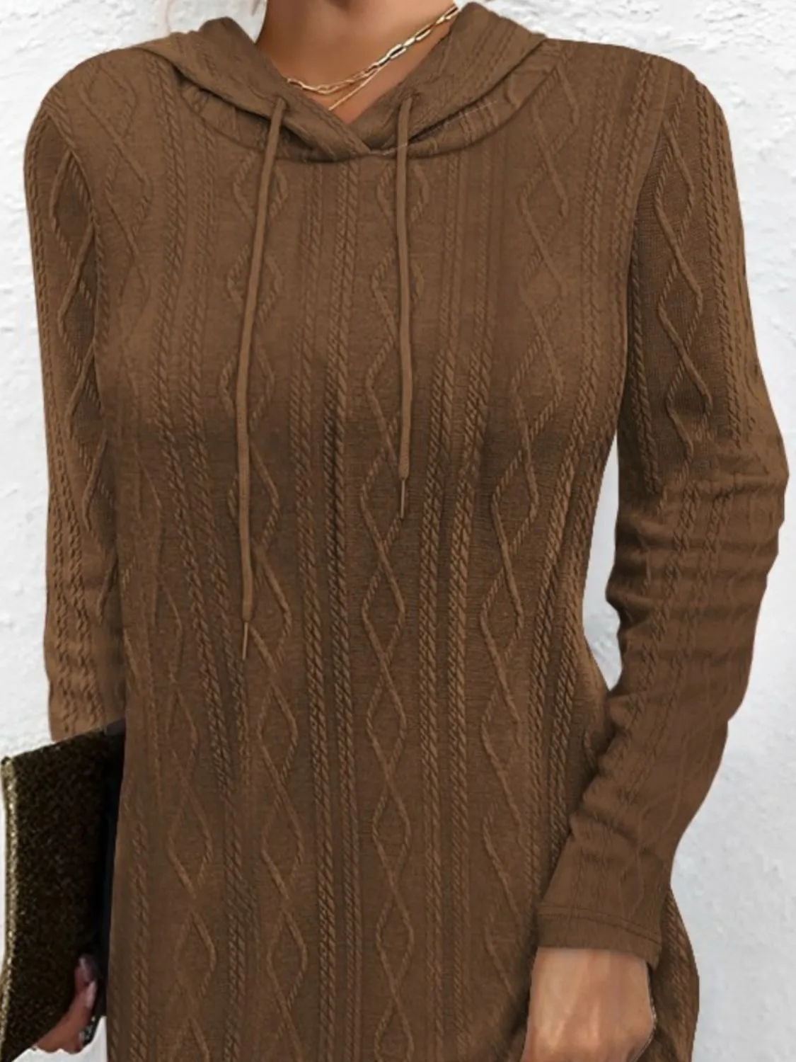Autumn Drawstring Hooded Sweater Dress