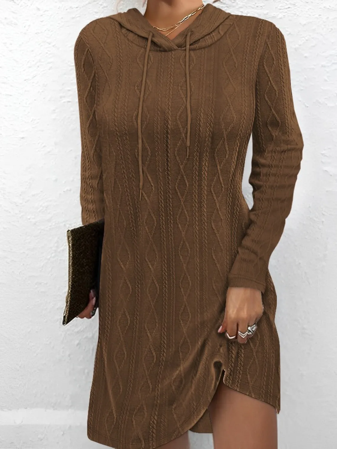 Autumn Drawstring Hooded Sweater Dress