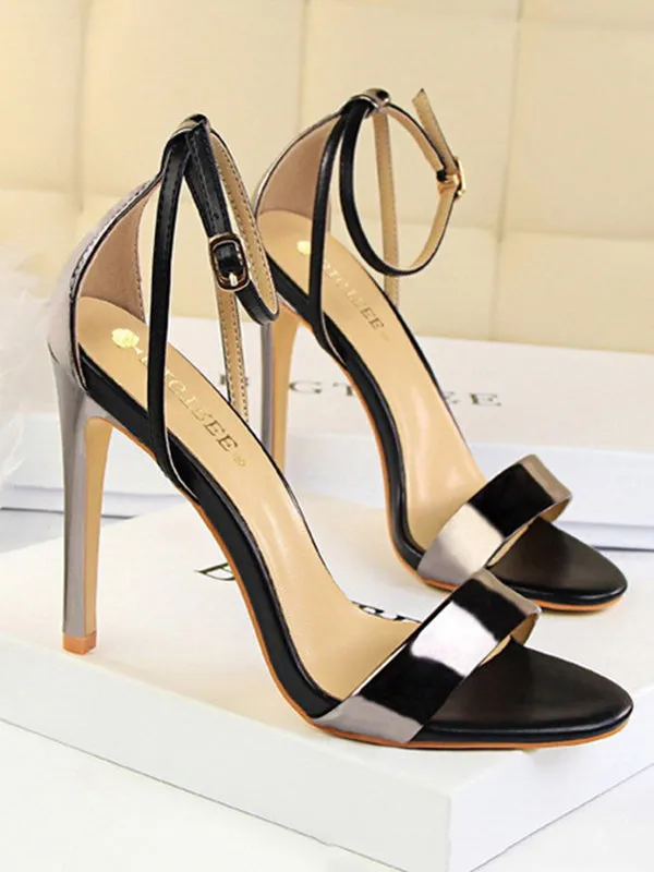 Belt Buckle Open Toe Shiny Split-Joint Sandals Pumps Sandals