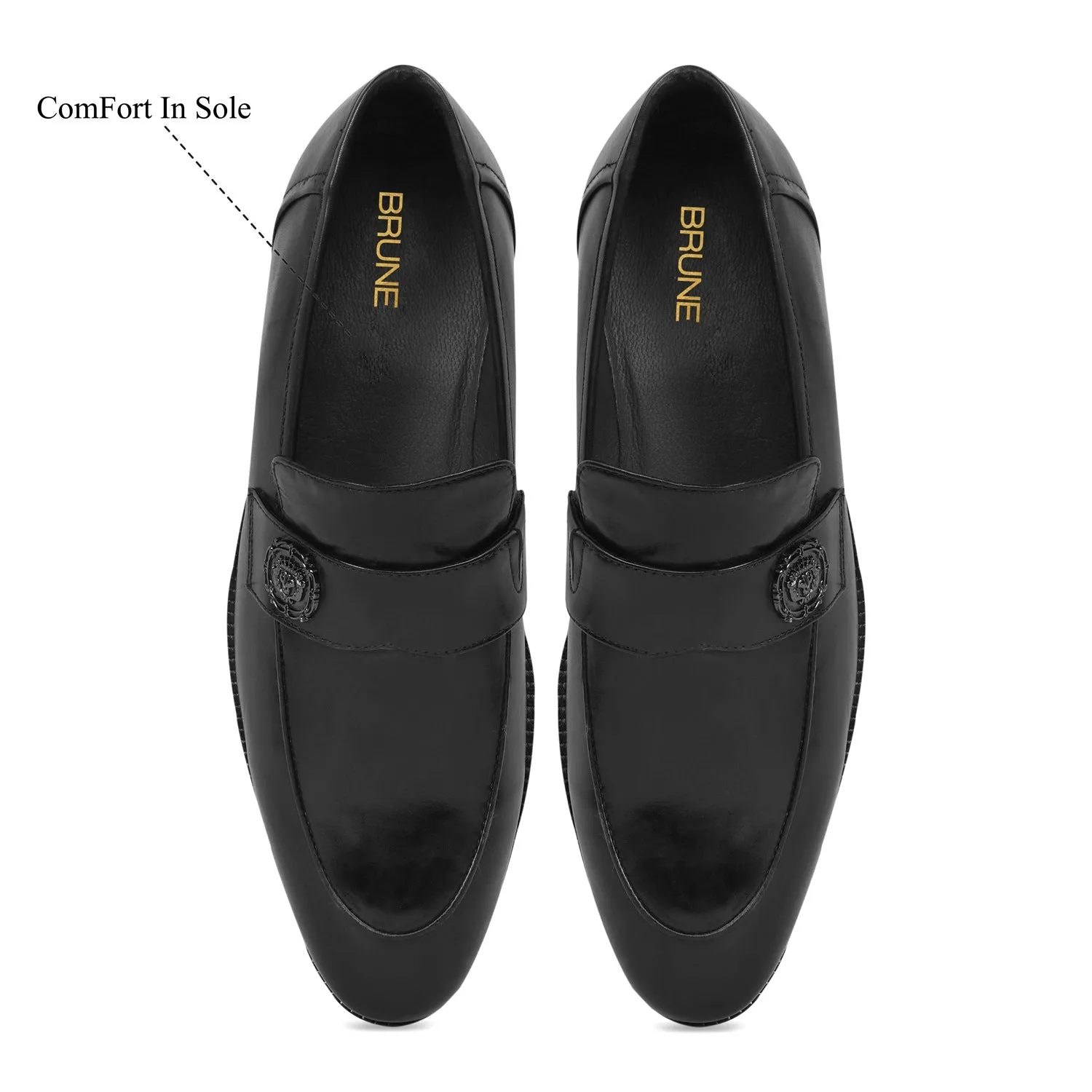 Black Formal Slip on with Gun Metal Lion Logo