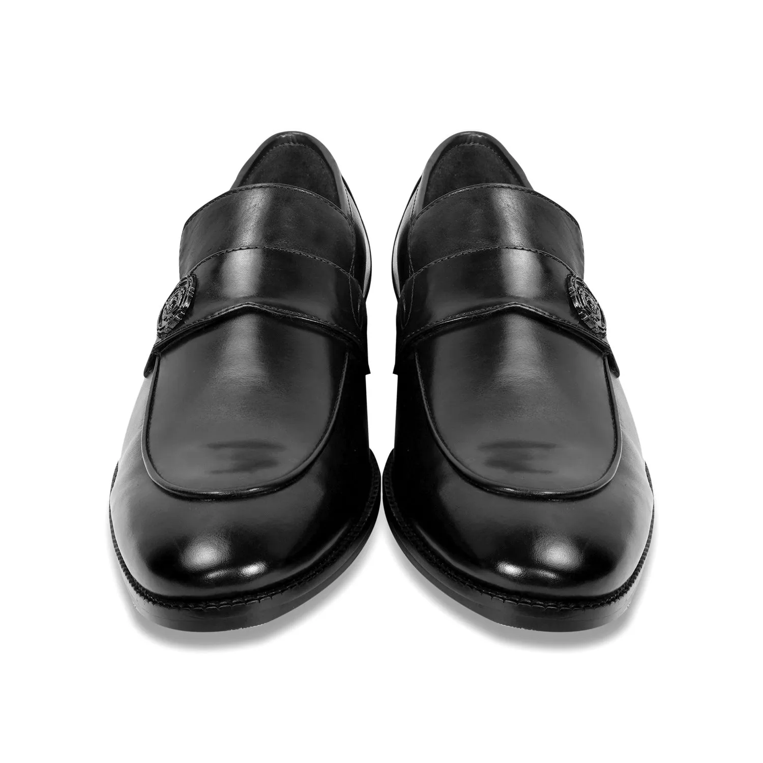 Black Formal Slip on with Gun Metal Lion Logo