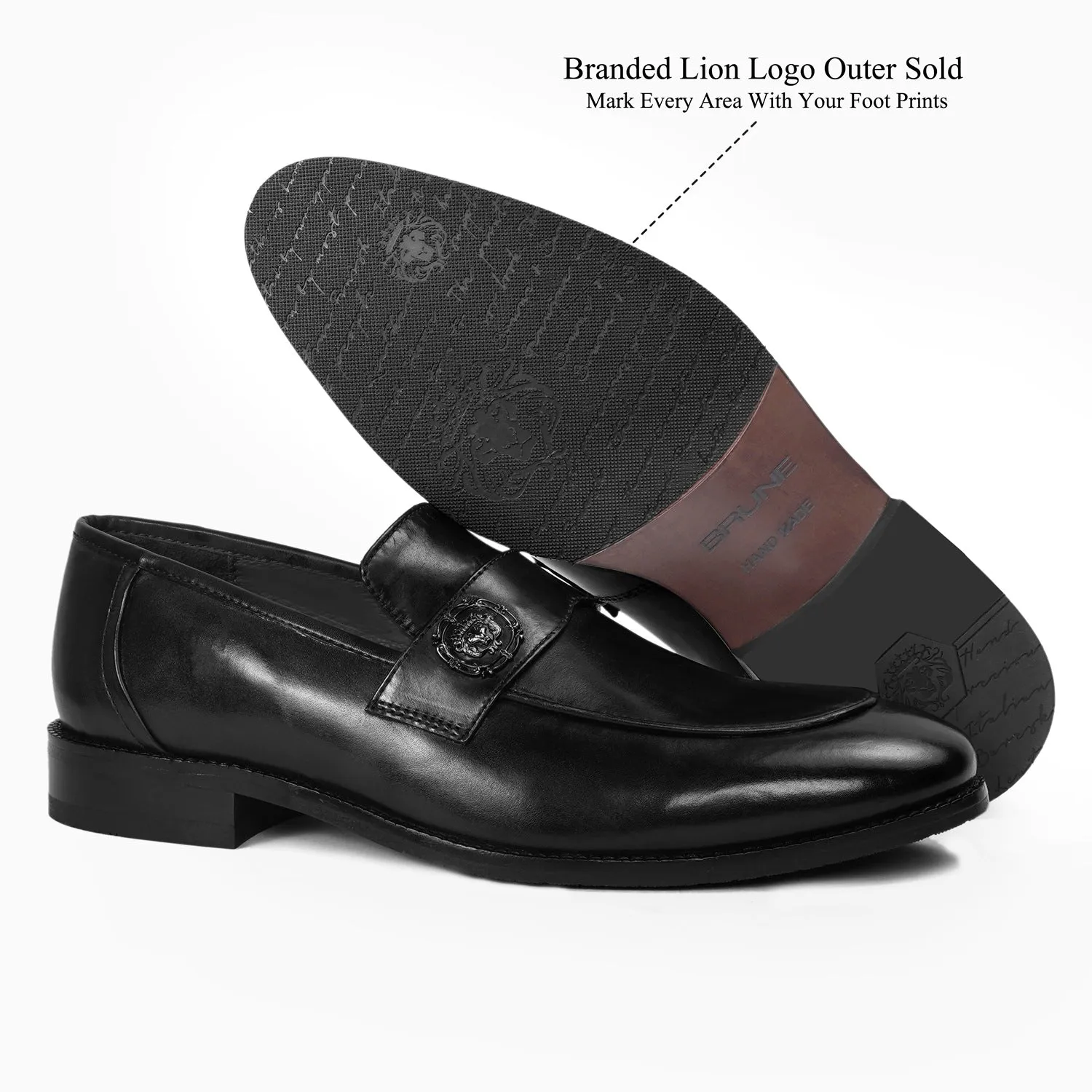 Black Formal Slip on with Gun Metal Lion Logo