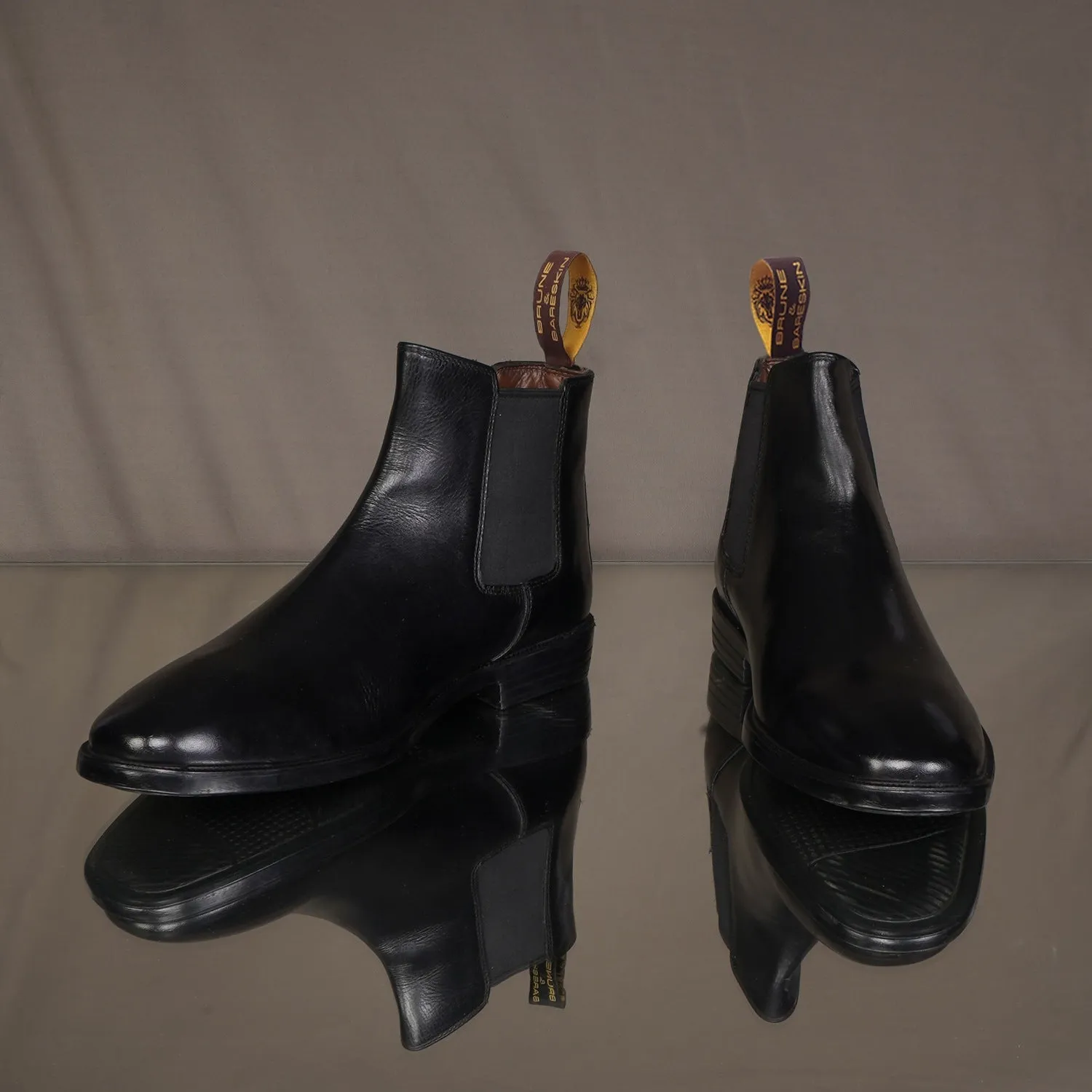 Black Leather Light Weight Chelsea Boots For Men By Brune & Bareskin