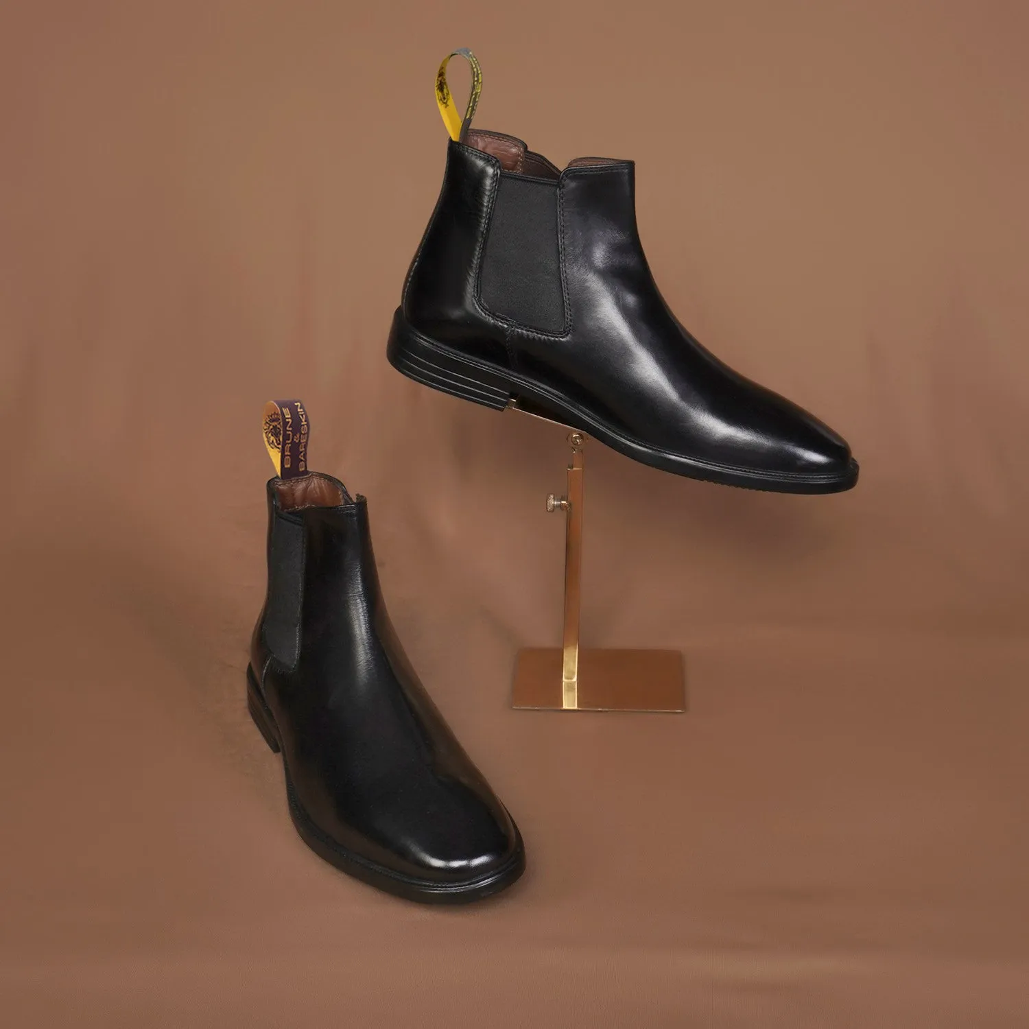 Black Leather Light Weight Chelsea Boots For Men By Brune & Bareskin