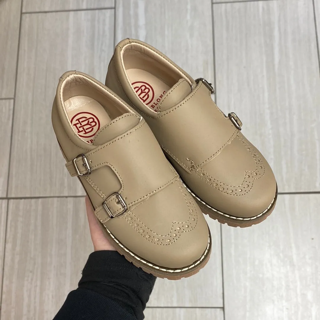 Blublonc Taupe Double Monk Wingtip Shoe