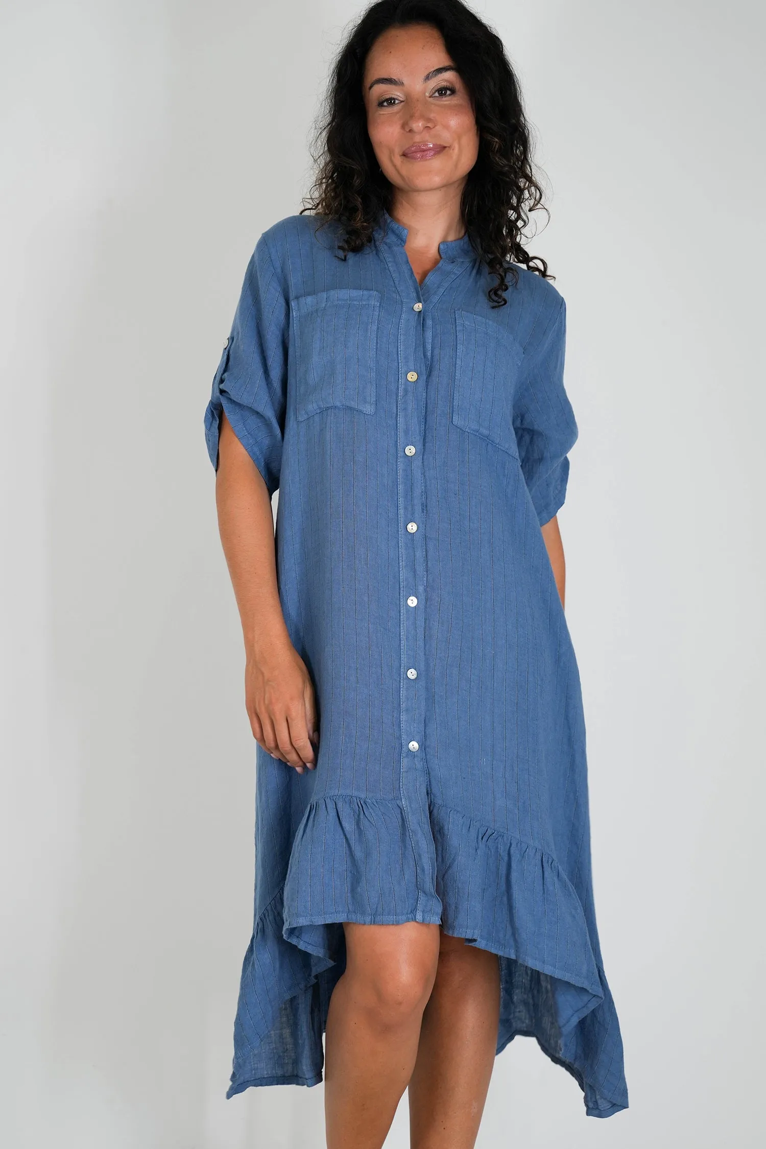 Blue Striped Linen Dress