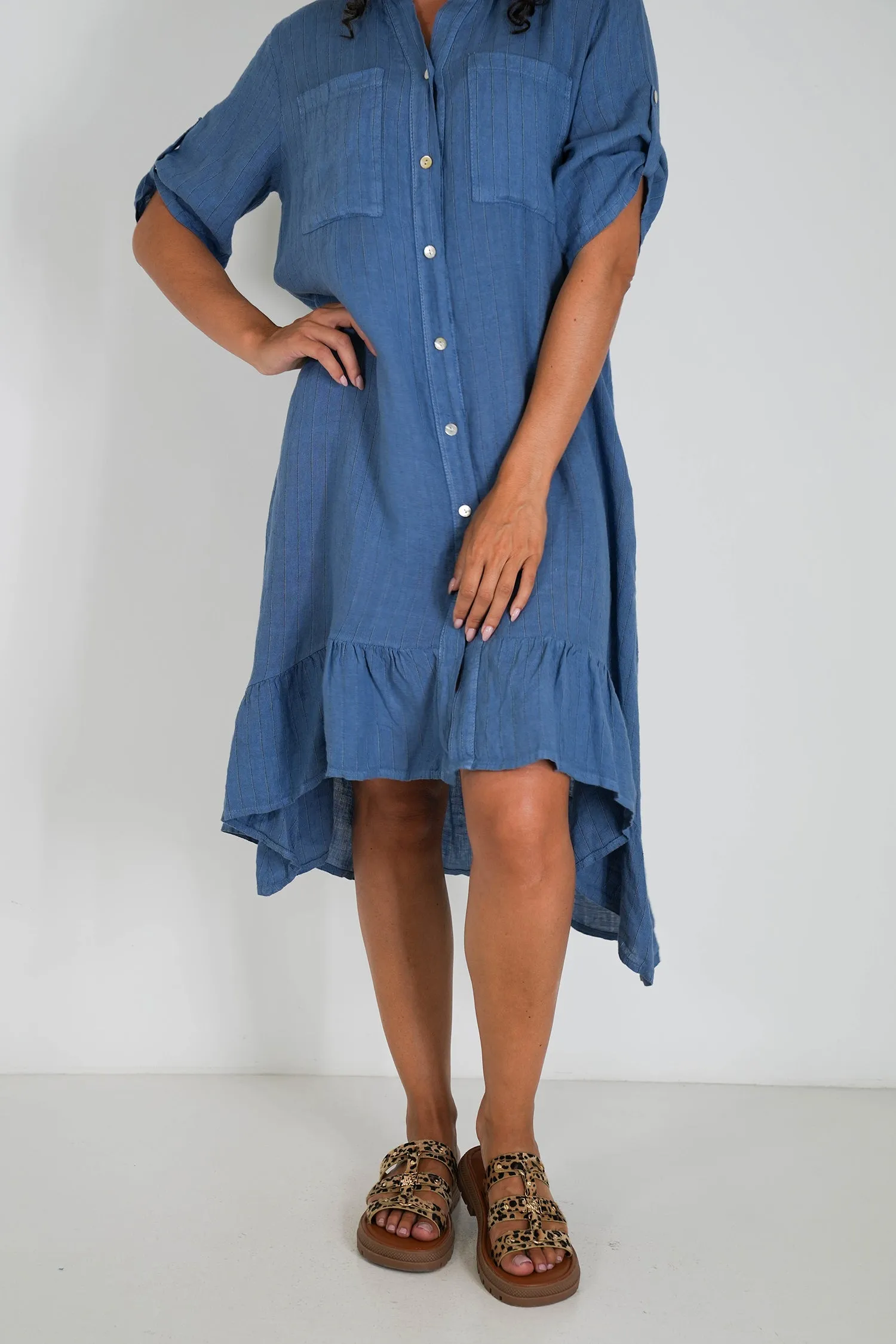 Blue Striped Linen Dress