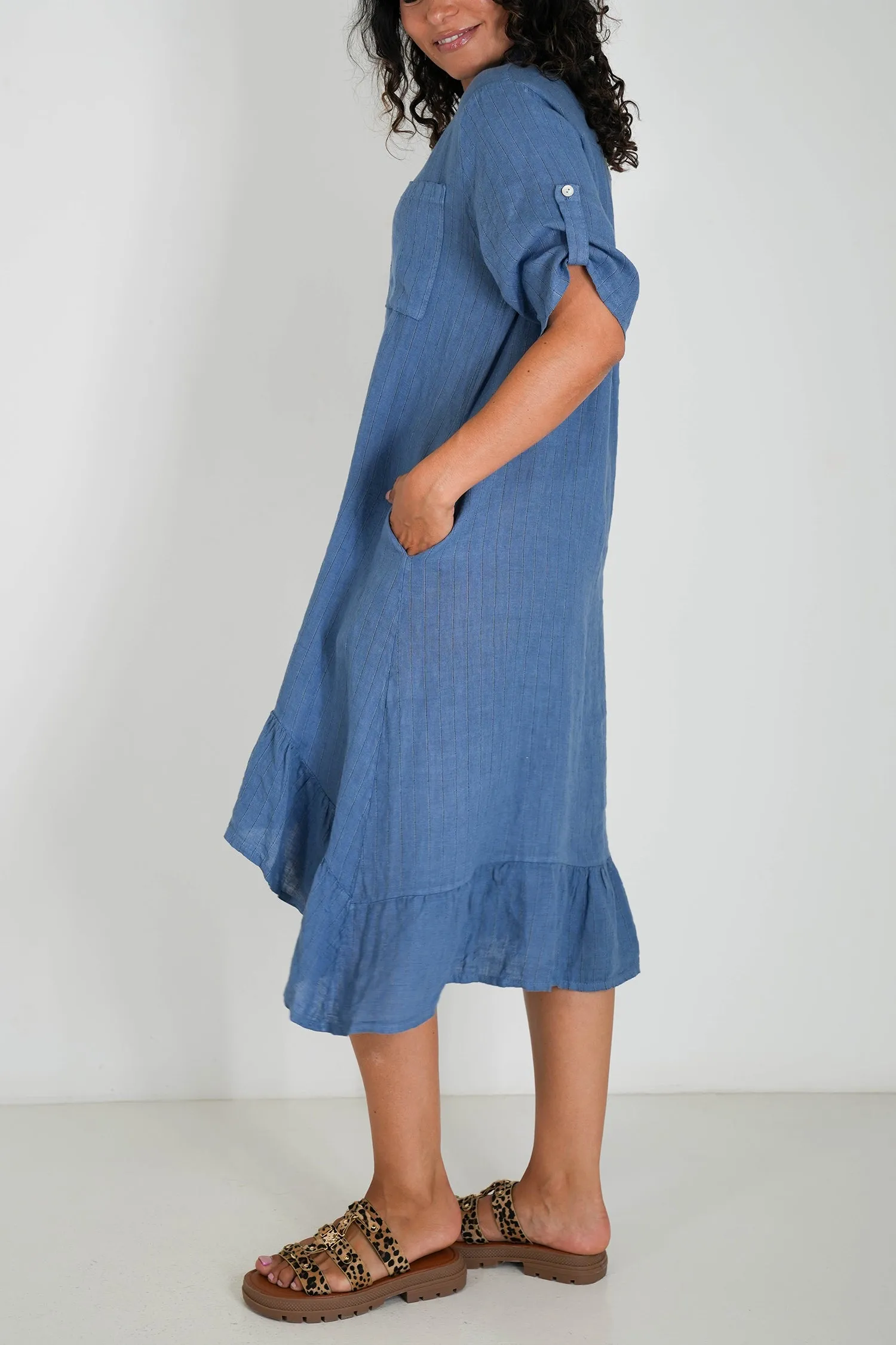 Blue Striped Linen Dress