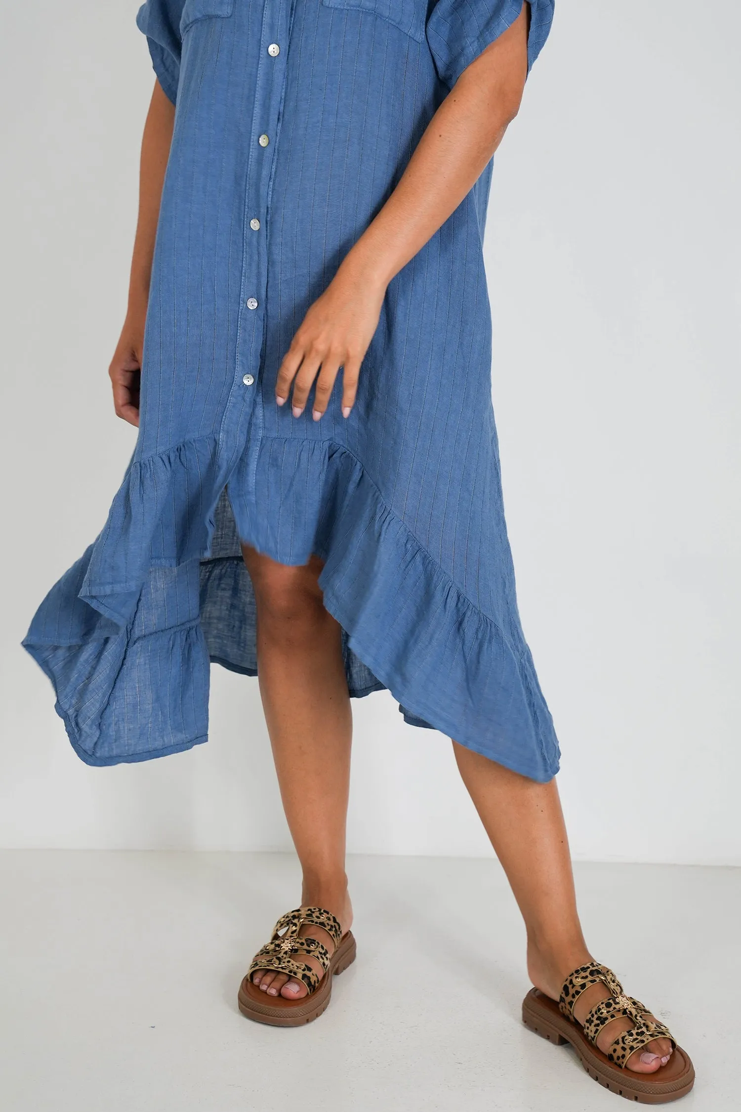 Blue Striped Linen Dress