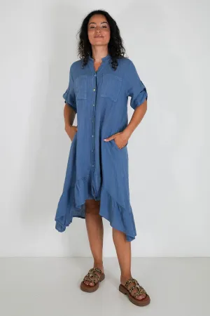 Blue Striped Linen Dress