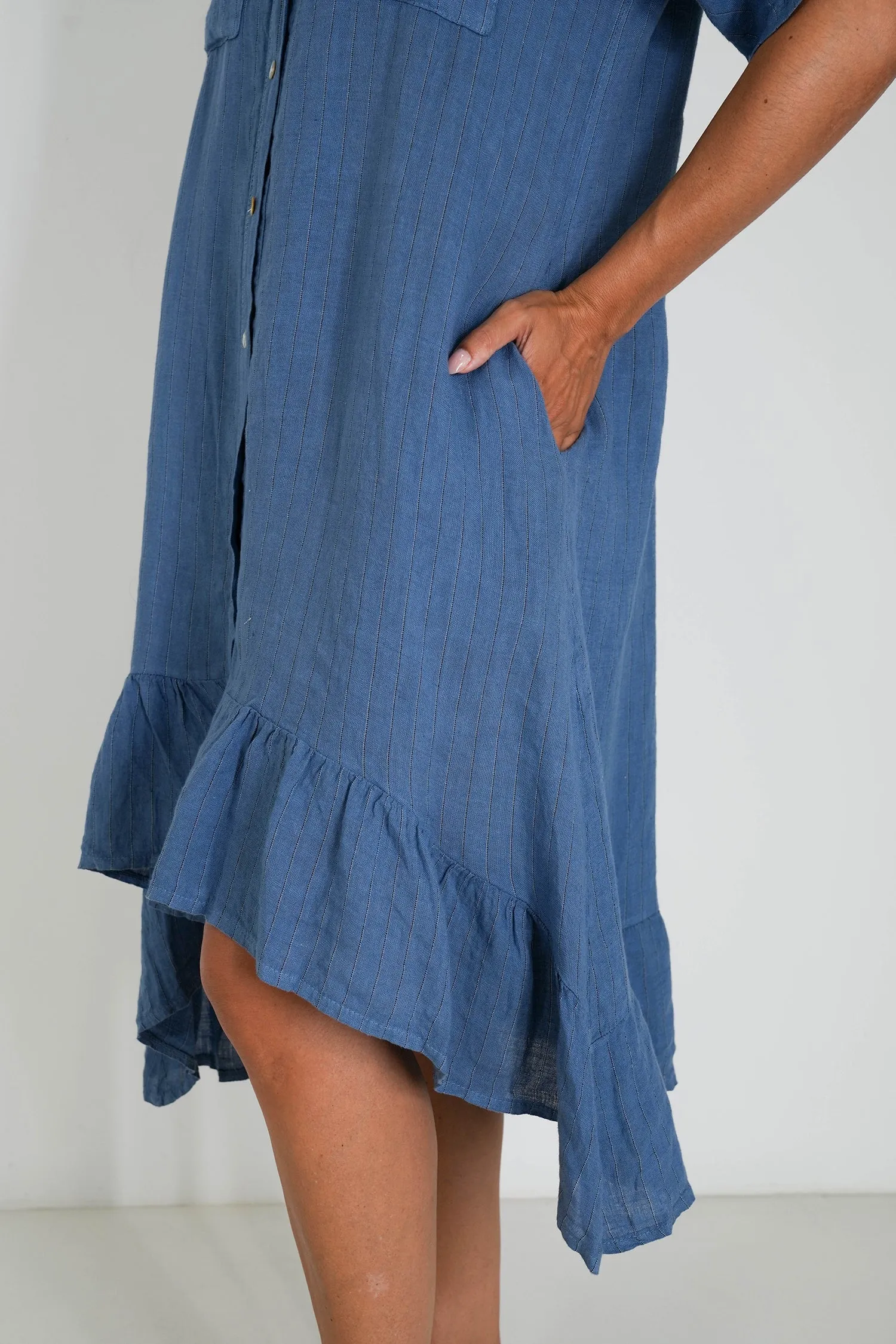 Blue Striped Linen Dress