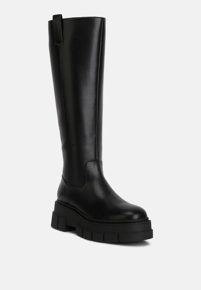 Blume Faux Leather Chunky Platform Knee Length Boots By Ruw