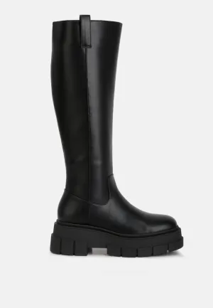 Blume Faux Leather Chunky Platform Knee Length Boots By Ruw