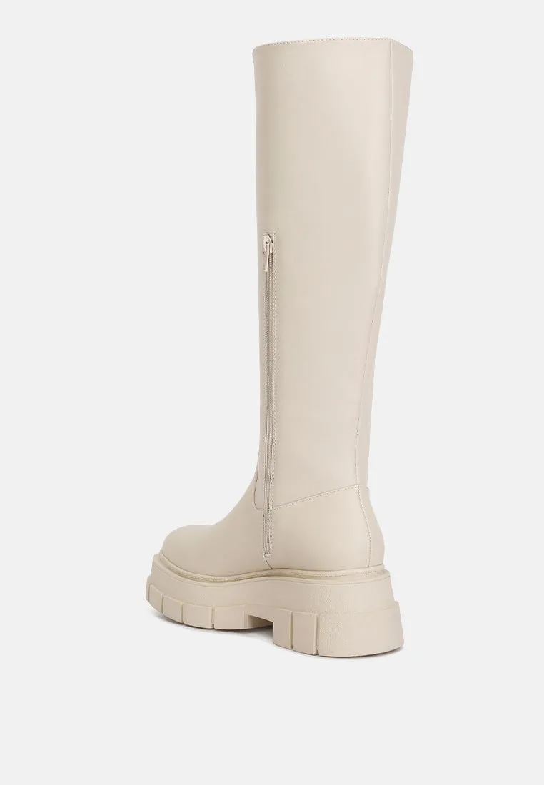 Blume Faux Leather Chunky Platform Knee Length Boots By Ruw