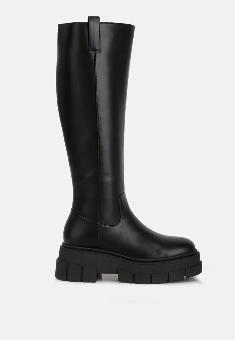 Blume Faux Leather Chunky Platform Knee Length Boots By Ruw
