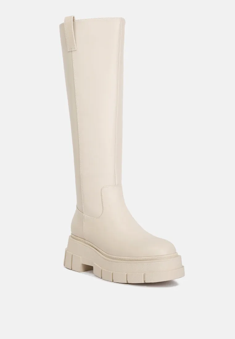 Blume Faux Leather Chunky Platform Knee Length Boots By Ruw
