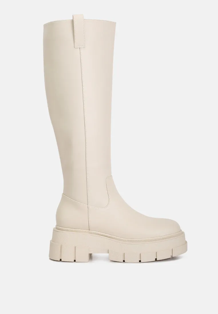 Blume Faux Leather Chunky Platform Knee Length Boots By Ruw