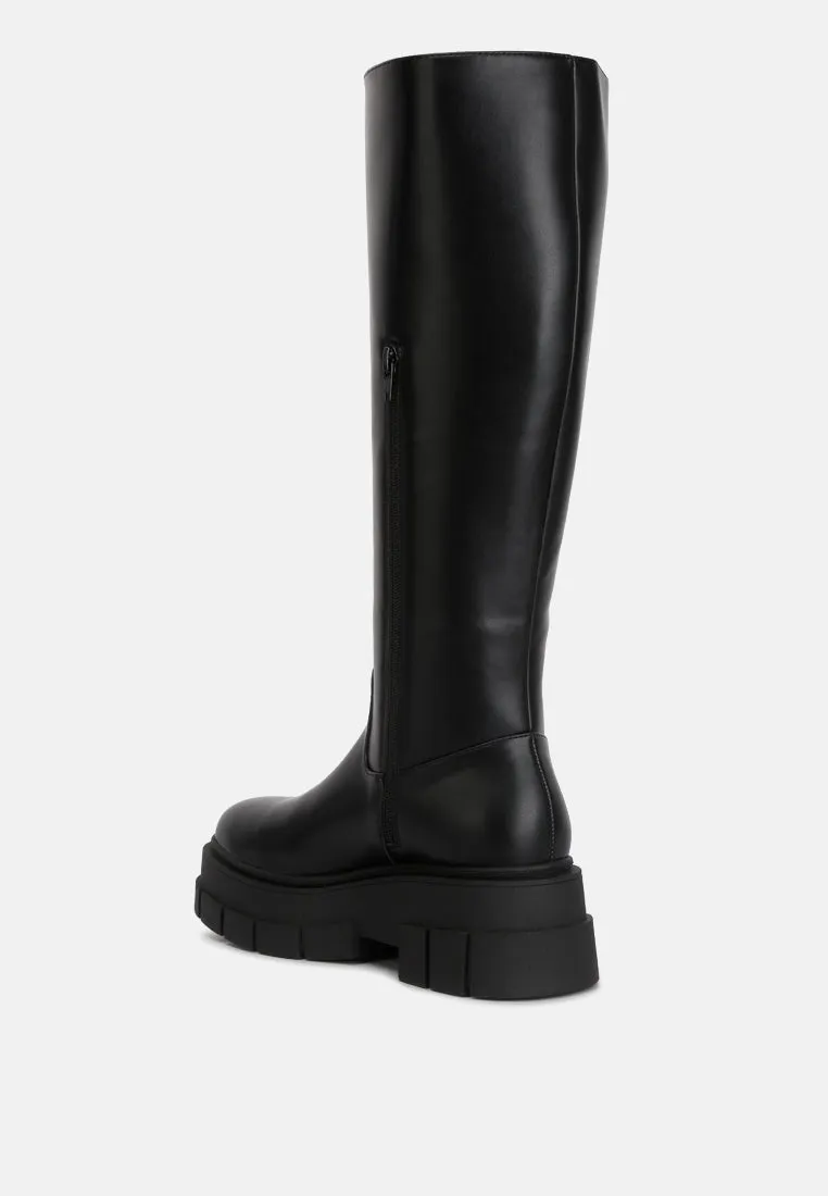 Blume Faux Leather Chunky Platform Knee Length Boots By Ruw
