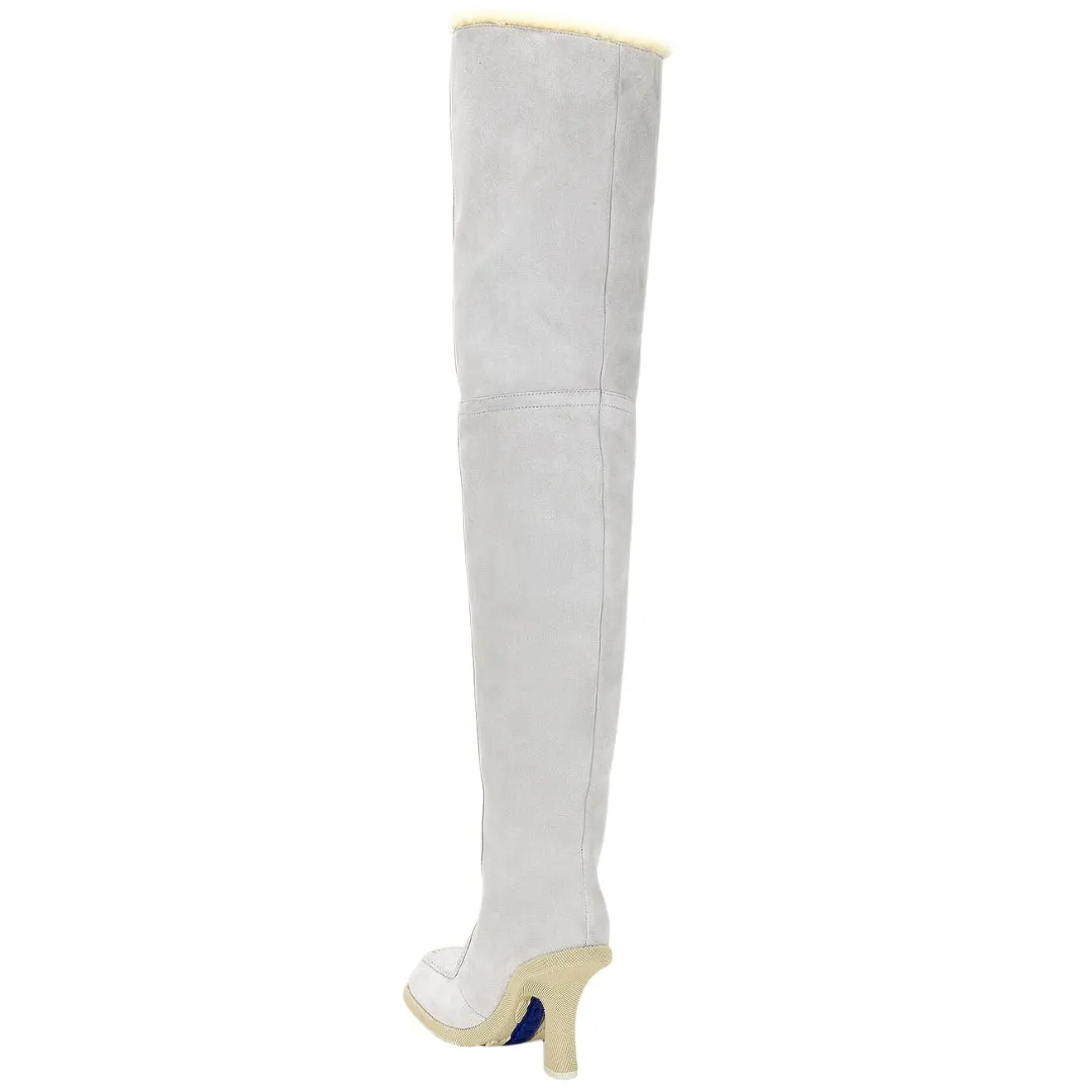 Burberry 8074716 Burberry Thigh High Roberta Boots Foam Butter Light Grey Thigh High Boots Womens