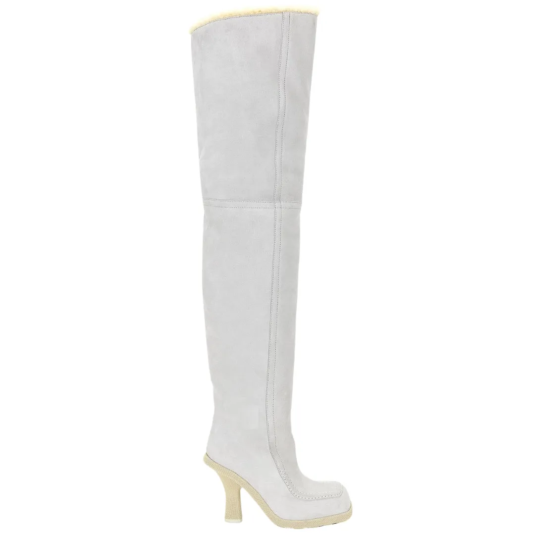 Burberry 8074716 Burberry Thigh High Roberta Boots Foam Butter Light Grey Thigh High Boots Womens