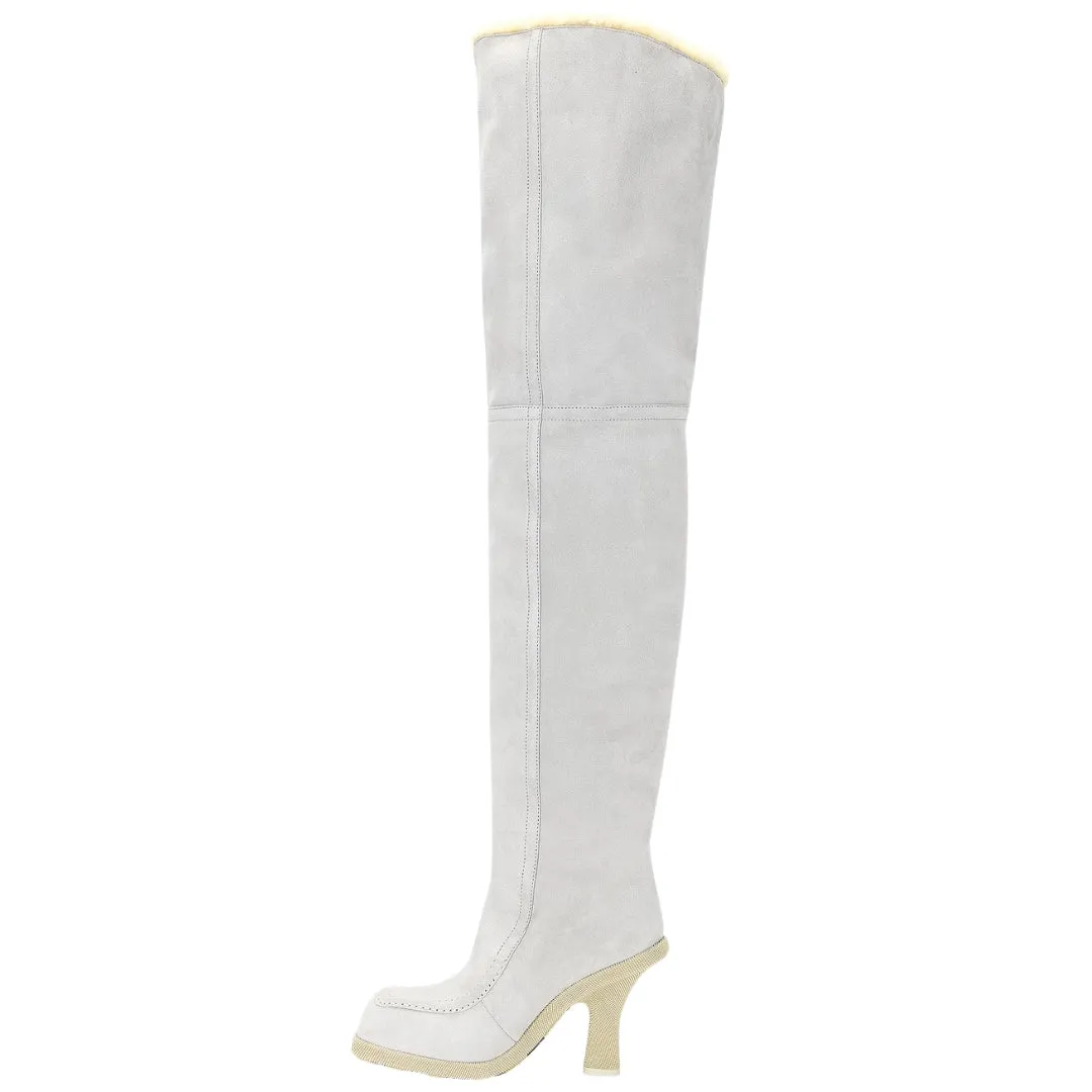 Burberry 8074716 Burberry Thigh High Roberta Boots Foam Butter Light Grey Thigh High Boots Womens