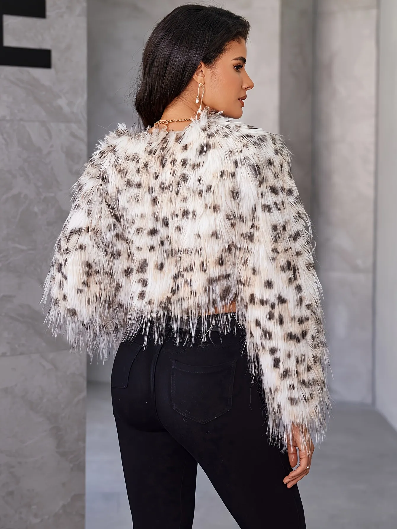 Chic Camo Faux Fur Jacket Short Warm Stylish